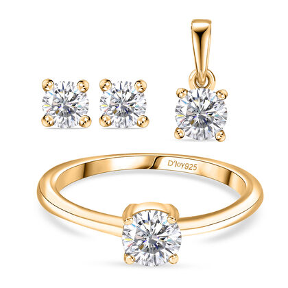 D'Joy Moissanit Schmuckset 925 Silber vergoldet (Gr&ouml;&szlig;e 19) ca. 1,34 ct.