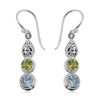 Royal Bali Kollektion -  Himmelblauer Topas, Peridot Ohrringe 925 Silber ca. 3,81 ct