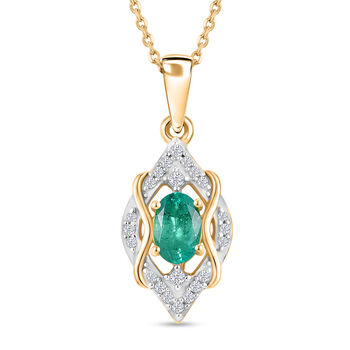 D'Joy AAA Kagem Sambischer Smaragd, Wei&szlig;er Zirkon Schmuckset ca. 50 cm 925 Silber 750 Gelbgold vermeil ca. 0.63 ct