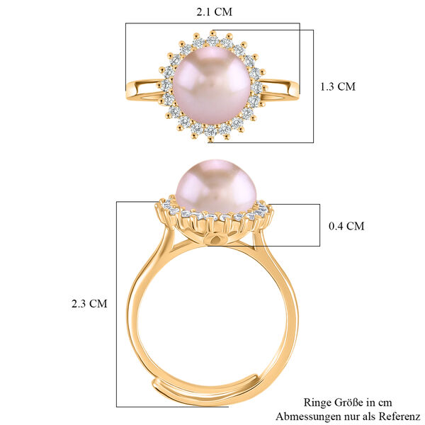 Lila S&uuml;&szlig;wasser Perle, Wei&szlig;er Zirkonia Ring Nickelfreies Messing, Goldfarben, Flexibles (Gr&ouml;&szlig;e 17.00-19.00) image number 6