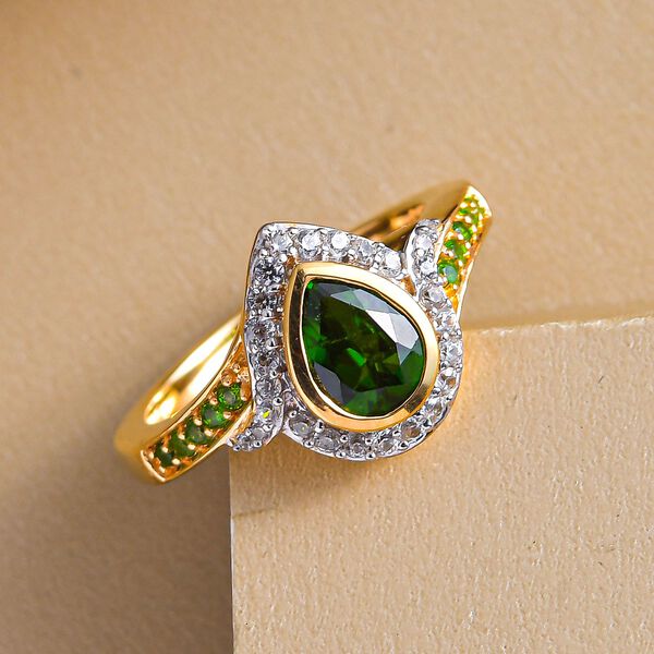 Natürlicher Chromdiopsid und weißer Zirkon-Ring, 925 Silber vergoldet  ca. 1,09 ct image number 2