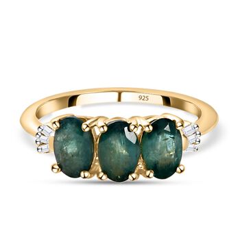 Blaugr&uuml;ner Grandidierit und wei&szlig;er Diamant-Ring, 925 Silber Gelbgold Vermeil (Gr&ouml;&szlig;e 16.00) ca. 1,37 ct