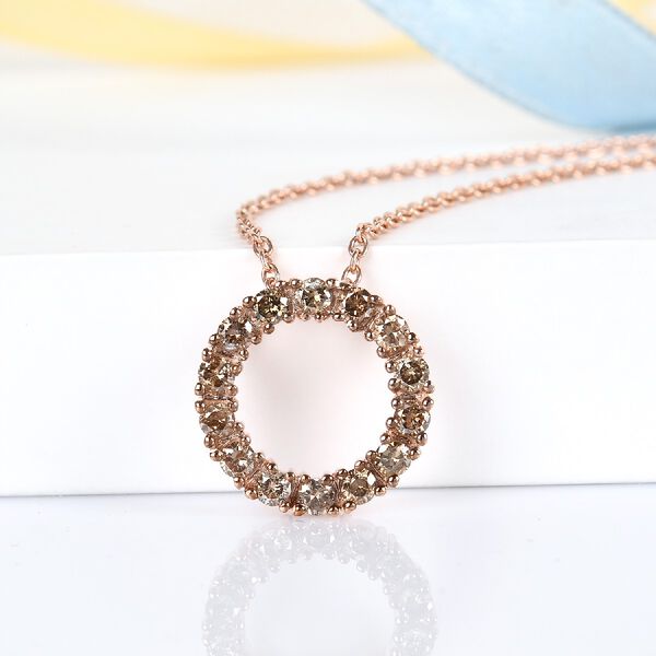 Champagner Diamant Kreis-des-Lebens-Anhänger mit Kette in Silber image number 2