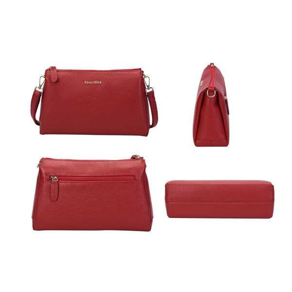 Sencillez Crossbody Tasche aus echtem Leder,  Größe 28x9x17 cm, Weinrot image number 3