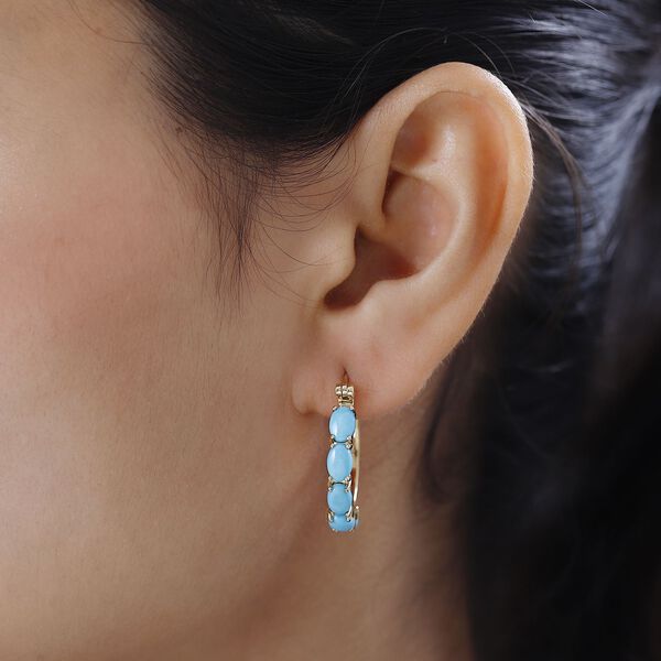 Amerikanische nat&uuml;rliche Sleeping beauty T&uuml;rkis Creolen, 925 Silber vergoldet ca. 4.25 ct image number 3