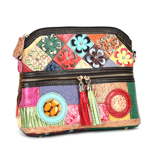 Chaos by Elsie- Echtleder Crossbody Bag mit RFID-Schutz und Kroko-Prägung, Blumenmuster image number 6