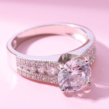 Lustro Stella - Wei&szlig;er Zirkonia Ring, 925 Silber platiniert, ca. 4.42 ct