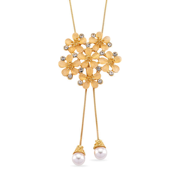 Kunststoff Perle, Wei&szlig;er Kristall Halskette, Verstellbar (ca. 50 cm - 74 cm), Gelb