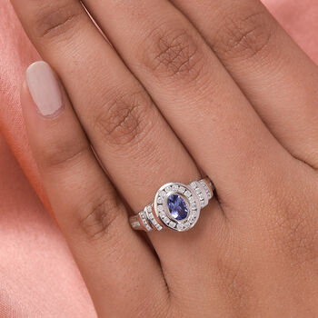 AAA Tansanit und Zirkon-Ring, 925 Silber platiniert  ca. 1,18 ct