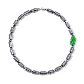 Gr&uuml;ne Jade und Terahertz Halskette, 50 cm - 340 ct.