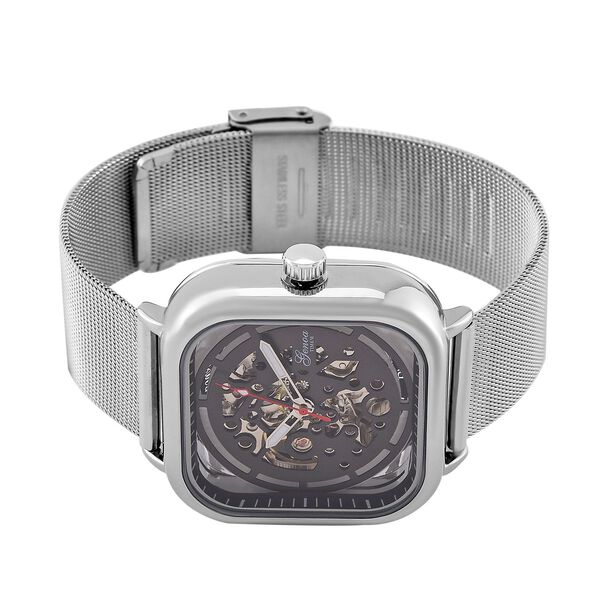 GENOA TIME V2 42mm Automatische Mechanikuhr - Schwarzes hohles Zifferblatt, Geh&auml;use aus Legierung mit IPS-Beschichtung, Edelstahl-Mesh-Armband,  3 ATM wasserdicht, Reiner Edelstahl 8.5 cm image number 5