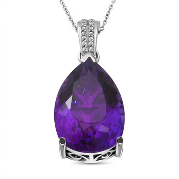 Afrikanischer Amethyst und wei&szlig;er Zirkon-Anh&auml;nger mit Kette, 925 Silber platiniert ca. 27.14 ct
