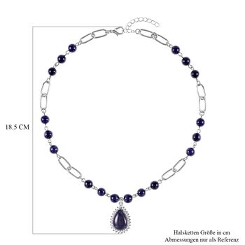 Blaues Sandstein Collier, ca. 45 cm, silberfarben ca. 83.00 ct