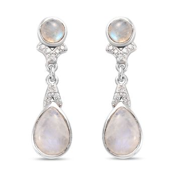 Regenbogen Mondstein Tropfen Ohrringe 925 Silber platiniert ca. 5,63 ct