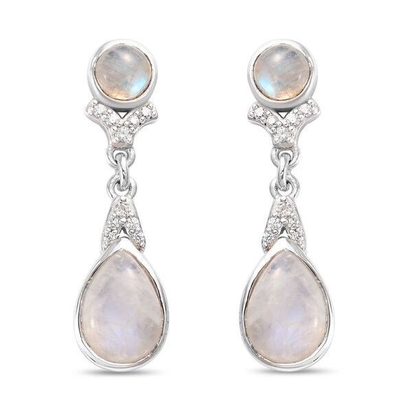 Regenbogen Mondstein Tropfen Ohrh&auml;nger 925 Silber Platin-&Uuml;berzug ca. 5,63 ct&nbsp; image number 0