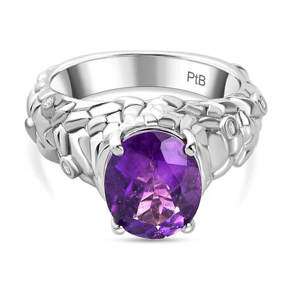Afrikanischer Amethyst, Wei&szlig;er Zirkon Ring Messing (Gr&ouml;&szlig;e 16.00) ca. 2,84 ct