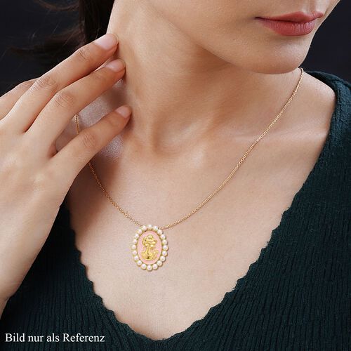 Kamee-Schmuck, Kunststoff Perlen Kette mit Anhänger, goldfarben image number 1