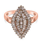 Nat&uuml;rlicher Champagner Diamant Ring, 925 Silber Ros&eacute;gold Vermeil, (Gr&ouml;&szlig;e 20.00), ca. 1.00 ct