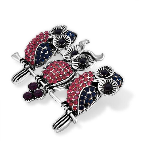 Mehrfarbige Kristall-Eulen-Brosche, antik-silber plattiert image number 2