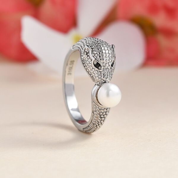 S&uuml;&szlig;wasser Perle und schwarzer Spinell Ring image number 2