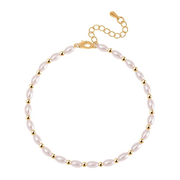 Rosa Muschelkernperle Armband ca. 18cm + 5cm Extender, Standard gelb vergoldet