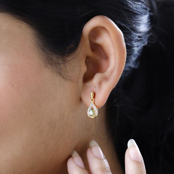 Nat&uuml;rliche AA Calabar-Turmalin, Wei&szlig;er Zirkon Ohrringe, 925 Silber Gelbgold Vermeil, ca. 0.66 ct image number 3