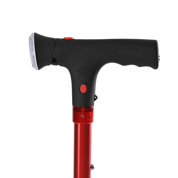Klappbarer Smart-Walking-Stick mit drehbarem LED-Frontlicht und SOS-Alarm, Rot image number 5