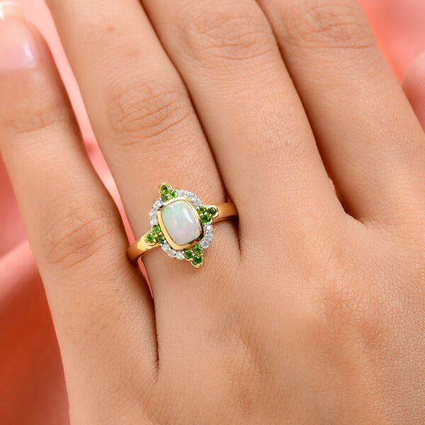 Nat&uuml;rlicher &Auml;thiopischer Opal und Nat&uuml;rlicher Chromdiopsid Ring 925 Silber vergoldet  ca. 0,98 ct image number 3