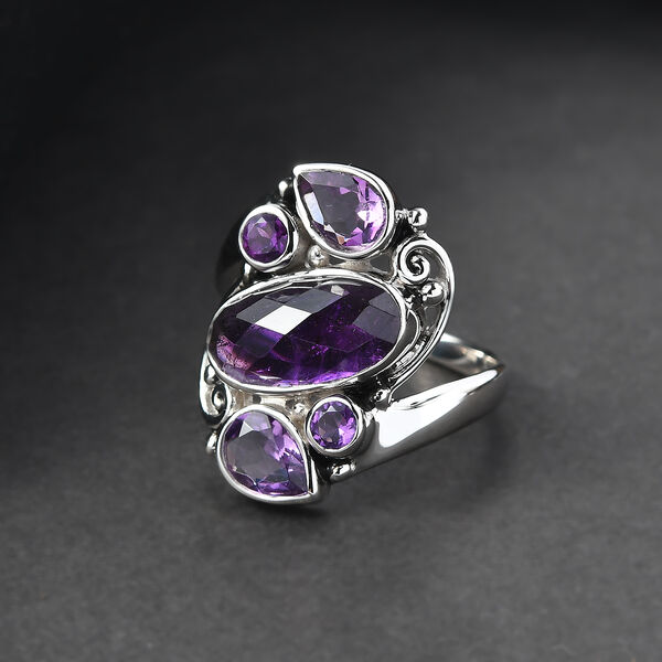 Sajen Silber-Afrikanischer Amethyst Ring 925 Silber rhodiniert (Gr&ouml;&szlig;e 20.00) ca. 3.98 ct image number 1