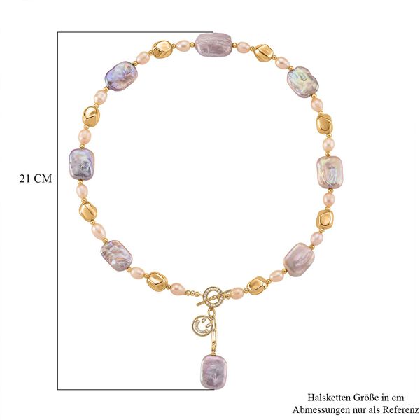 Mehrfarbige Keshi Perle, Pfirsich-Süßwasser Perle Halskette, ca. 50 cm, Nickelfreies Messing Roségold Vermeil image number 5