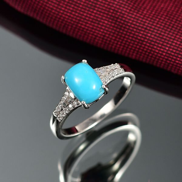 D'Joy AA Sleeping Beauty T&uuml;rkis, Moissanit Ring 925 Silber rhodiniert (Gr&ouml;&szlig;e 17.00) ca. 1,47 ct image number 2