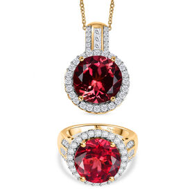 D'Joy Labor Padparadscha Saphir und Moissanit Anhänger mit 45cm Kette und Ring