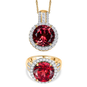 D'Joy Labor Padparadscha Saphir und Moissanit Anh&auml;nger mit 45cm Kette und Ring