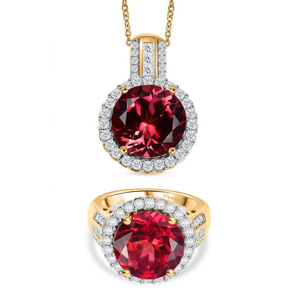 D'Joy Labor Padparadscha Saphir und Moissanit Anhänger mit 45cm Kette und Ring image number 0