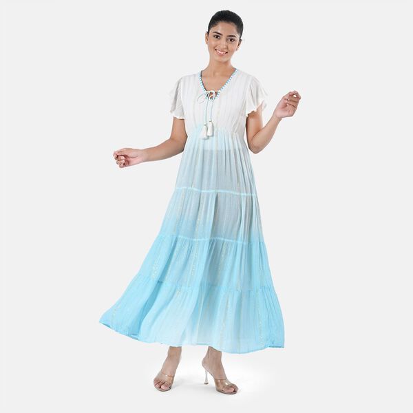 Maxikleid aus Viskose-Crepe mit Lurex Ombre-Schal mit Quasten aus Poly-Seide-Modal und Crossbody Tasche Mintgrün image number 3