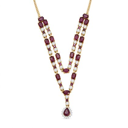 D'joy Afrikanischer Rubin (Fissure gef&uuml;llt) Halskette ca. 45 cm 925 Silber 750 Gelbgold Vermeil ca. 24,30 ct.