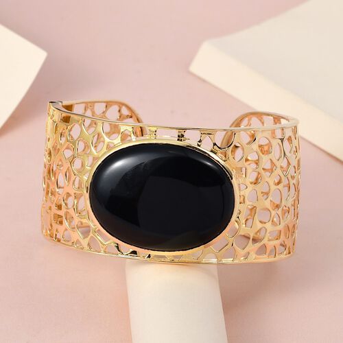 Schwarzer Onyx Armreif, ca. 19 cm, Messing vergoldet ca. 73.87 ct image number 1