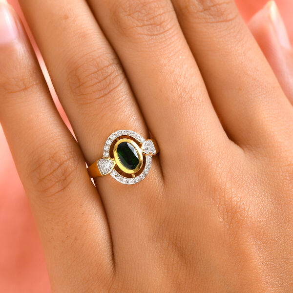 Natürlicher Chromdiopsid und Zirkon Ring 925 Silber vergoldet  ca. 1,18 ct image number 3