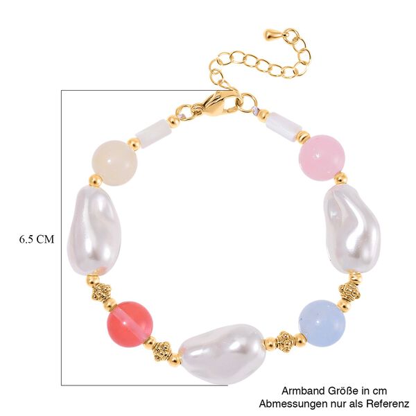 Weißes Muschelkernperle und Multi-Edelstein-Armband, 18+5 cm image number 6