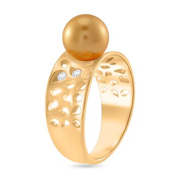 Goldene Muschelkernperle, Moissanit Ring 925 Silber 750 Gelbgold Vermeil (Gr&ouml;&szlig;e 17.00)