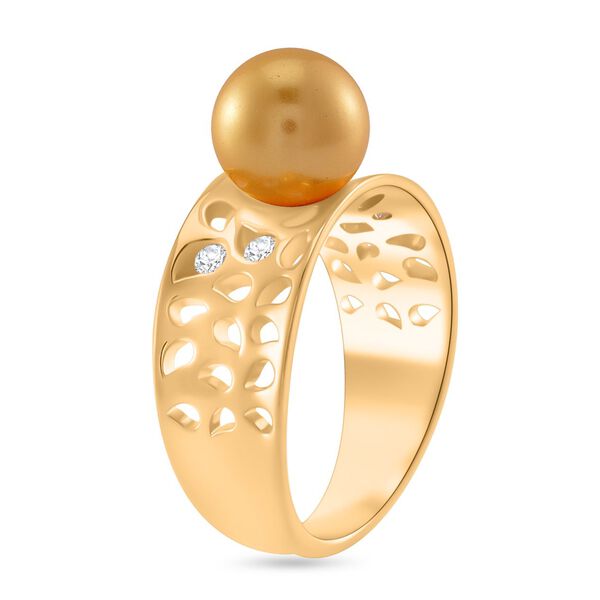 Goldene Muschelkernperle, Moissanit Ring 925 Silber 750 Gelbgold Vermeil (Gr&ouml;&szlig;e 17.00) image number 4