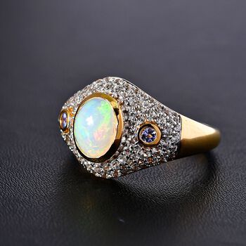 AA nat&uuml;rlicher, &auml;thiopischer Welo Opal, Tansanit und Zirkon-Ring - 2,28 ct.
