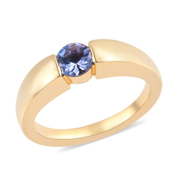 Tansanit Solit&auml;r Spannring, 925 Silber Gelbgold Vermeil  ca. 0,50 ct image number 4