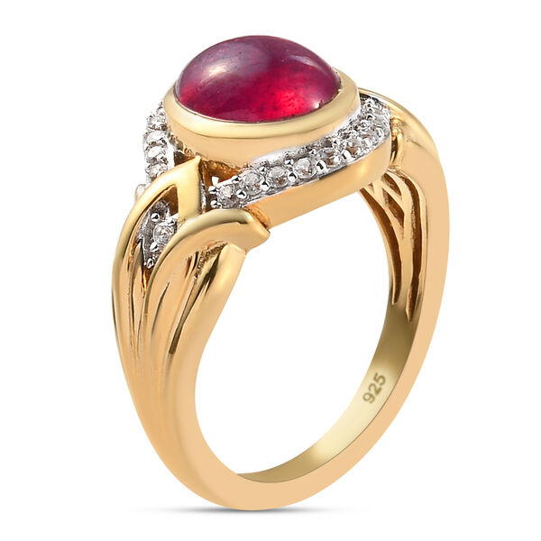 Afrikanischer Rubin (Fissure gefüllt) und Zirkon Ring 925 Silber vergoldet image number 4