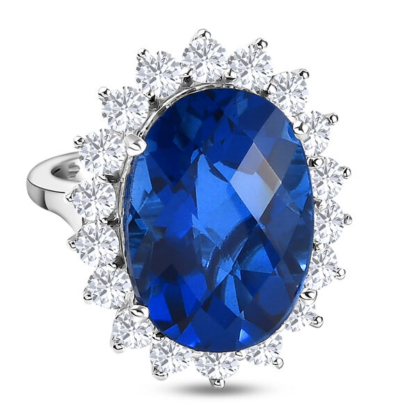 Ceylonfarbener Quarz und Zirkon-Ring, 925 Silber platiniert - 15,93 ct.&nbsp;