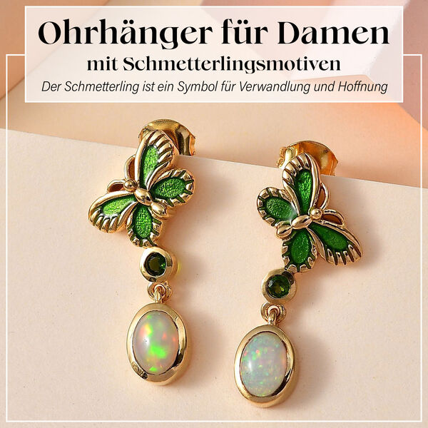 AA Natürlicher, äthiopischer Welo Opal und Chromdiopsid Ohrringe - 1,10 ct. image number 2