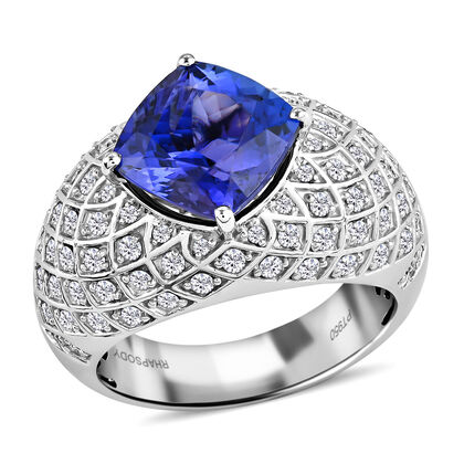 RHAPSODY - AAAA Tansanit und Diamant VS E-F Ring, 950 Platin (Gr&ouml;&szlig;e 18.00) ca. 7.00 ct