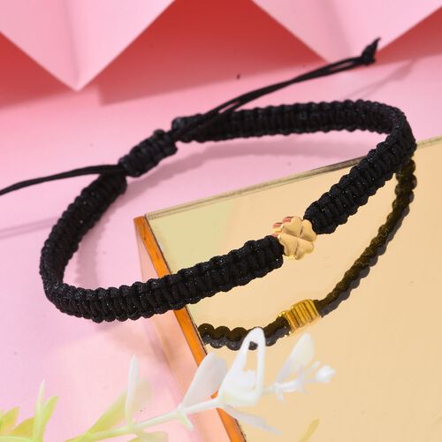 Flexibles Fadenarmband mit Kleeblatt-Anhänger in 999 Gold, 19cm image number 1