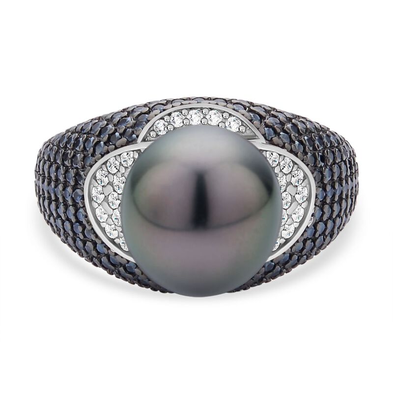 Tahiti-Perle, weißer Zirkon und schwarzer Spinell-Ring, 10-11 mm - 1,17 ct. image number 0