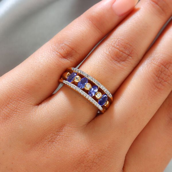 Tansanit und Zirkon Ring 925 Silber vergoldet  ca. 1,45 ct image number 3